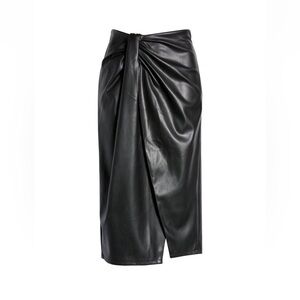 OPEN EDIT Wrap Front Faux Leather Skirt, Black, Medium 8/10‎